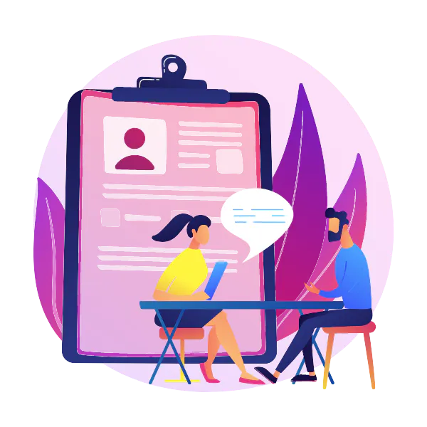 Illustration zweier Personen, die sich auf einem Recruiting-Event unterhalten