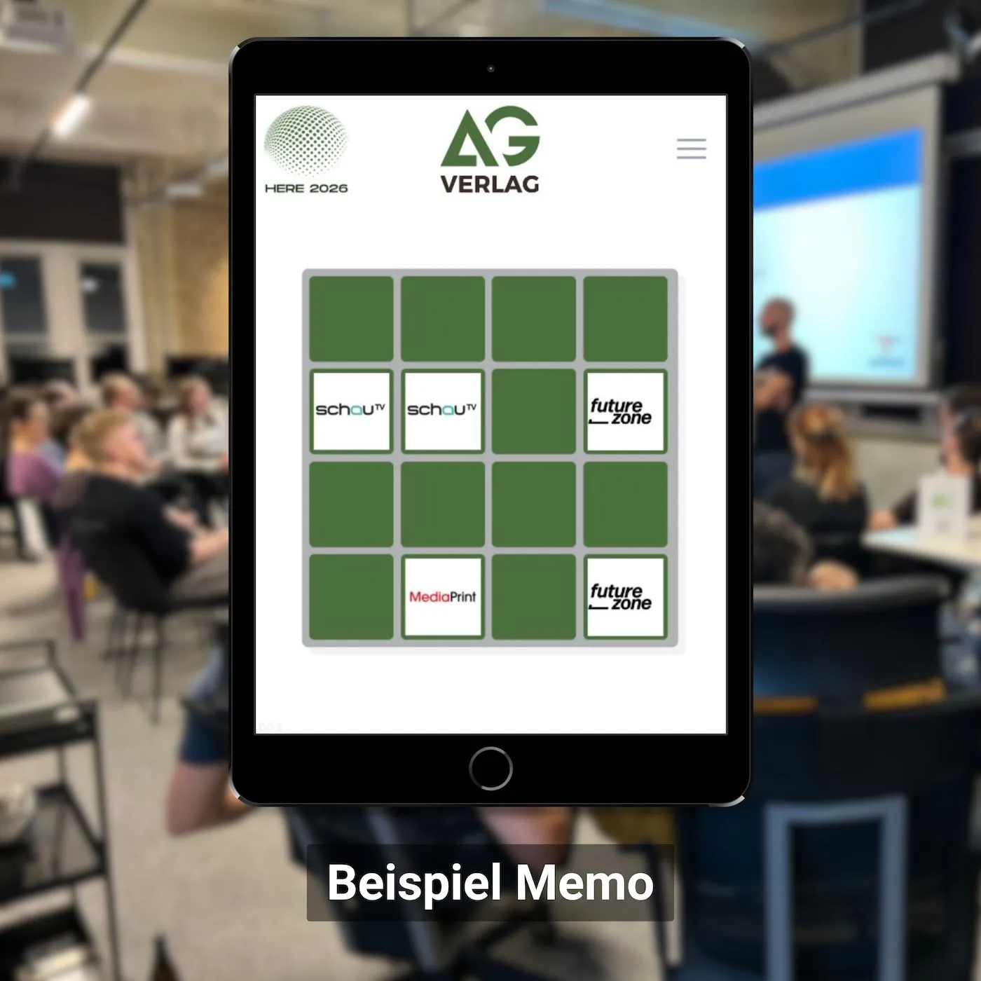 Anzeige der CONFGAMES-Memory App auf einem Tablet