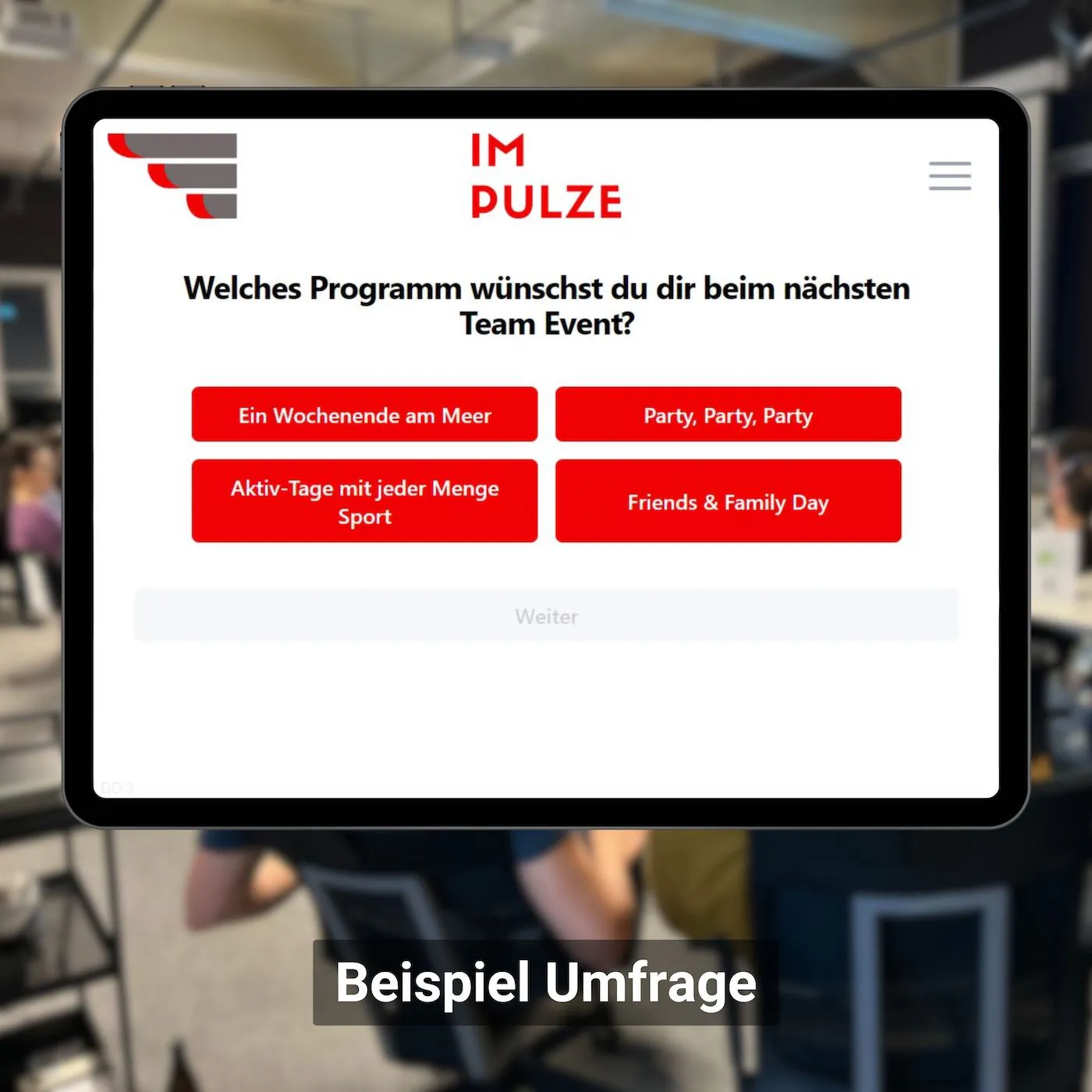 Anzeige der CONFGAMES-Umfrage App auf einem Tablet